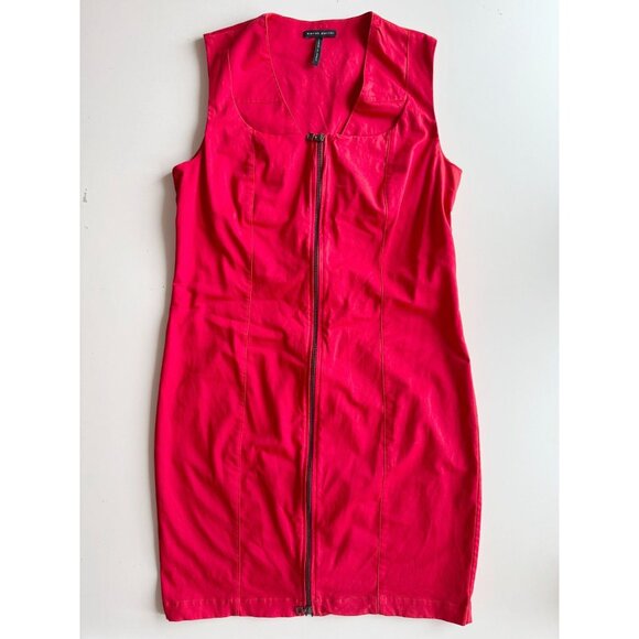 SARAH PACINI Red Stretch Cotton Twill Front Zipper Sheath Dress, Size 3/L - Picture 3 of 13